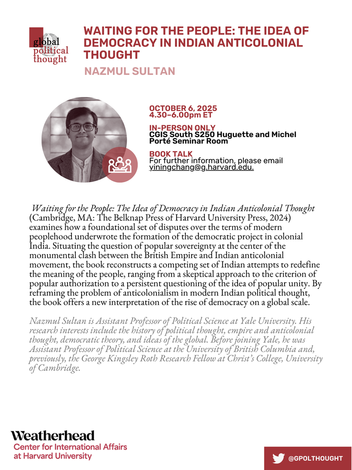 Poster with event details for Nazmul Sultan's book talk
