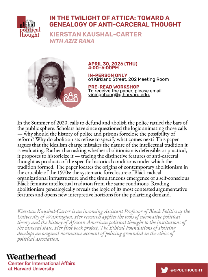 Poster with event details for Kierstan Kaushal-Carter's talk